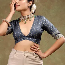 Anouk Mustard & Grey Ethnic Woven Design Zari Patola Saree image 5