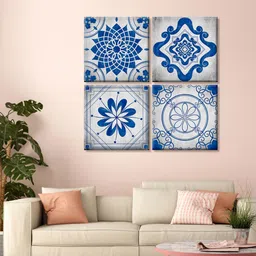 999Store Set Of 4 Grey Floral Pattern Printed Canvas Mandala Wall Art-image-97