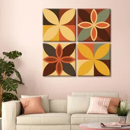 999Store Set Of 4 Red and Beige Flower Pattern Printed Canvas Mandala Wall Art-picture-26
