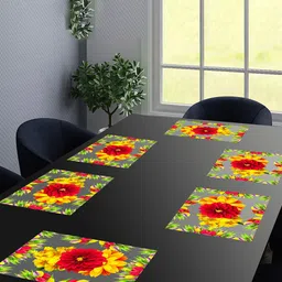 Dakshya Industries Blossom 6 Pcs Red & Yellow Floral Waterproof Rectangle Table Placemats image 1