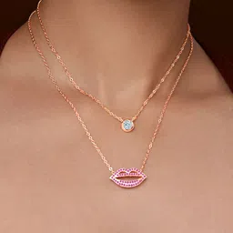 MINUTIAE Brass Rose Gold-Plated Stones Studded Necklace-image-16