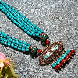 Bamboo Tree Jewels Turquoise Blue & Red Afghan Necklace-picture-29