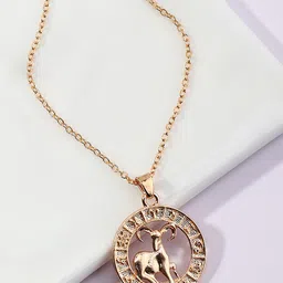 Pinapes Gold-Plated Circle Star Sign Aries Necklace-image-11