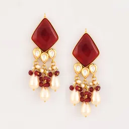 DASTOOR Women Maroon & White Gold Plated Kundan & Pearls Studded Jewellery Set image 2