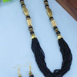 PRIVIU Gold-Plated Beaded Layered Necklace & Earrings image 1