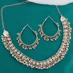 PRIVIU Silver-Plated Beaded Oxidised Jewellery Set-picture-15