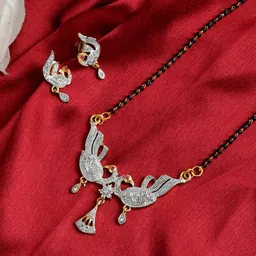 Silvermerc Designs Gold-Plated Black & White AD-Studded & Beaded Mangalsutra With Earrings-picture-18