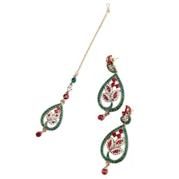 ODETTE Gold-Plated Leaf Shaped Stone-Studded Jewellery Set image 5