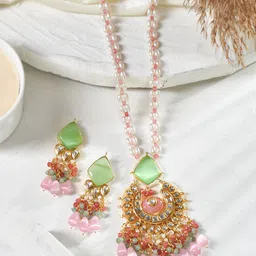 DASTOOR Gold-Plated Kundan-Studded Necklace & Earrings-picture-30