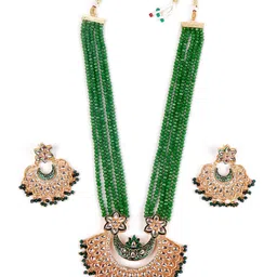 ODETTE Gold-Toned White & Green Kundan-Studded & beaded Jewellery Set image 2