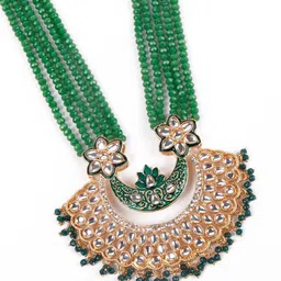 ODETTE Gold-Toned White & Green Kundan-Studded & beaded Jewellery Set image 3