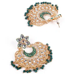 ODETTE Gold-Toned White & Green Kundan-Studded & beaded Jewellery Set image 5