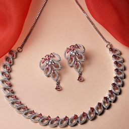 ZENEME Rhodium-Plated American Diamond Jewellery Set-picture-40
