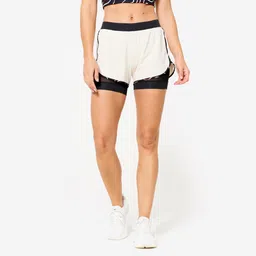 domyos Women's 2-in-1 Training Shorts - Beige & Black-picture-11