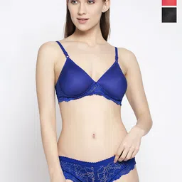 AROUSY Pack of 3 Lightly Padded Net Bra & Panty Lingerie Set-image-64