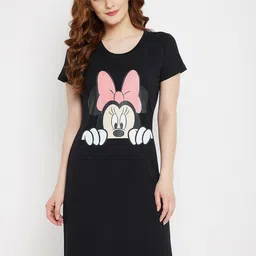 Disney by Wear Your Mind Women Black & Pink Minnie Mouse Printed Pure Cotton Sleep Shirt-picture-39