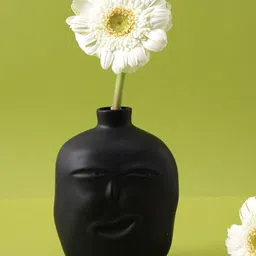 TAYHAA Black Textured Face Shape Ceramic Flower Vase With Narrow Neck-picture-19