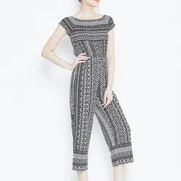 DODO & MOA Women Black & White Printed Basic Jumpsuit image 2