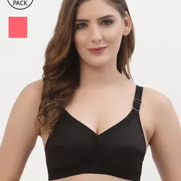 Floret Pack of 2 Black & Red Non Wired Full Coverage Cotton Everyday Bra-picture-45