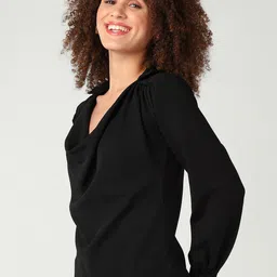 Mast & Harbour Black Cowl Neck Cuffed Sleeves Regular Top image 5