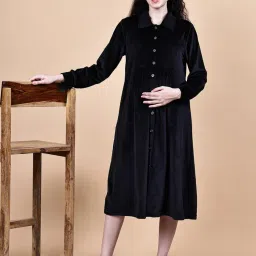 Secret Wish Black Solid Velvet Winter Maternity Midi Dress-picture-34
