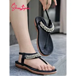 Shoetopia Ethnic Wear Black Flat Sandals for Women-picture-14