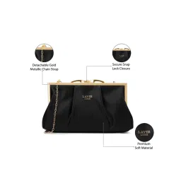 Lavie Luxe Black Synthetic Leather Solid Clutch image 2