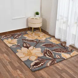 presto Grey Floral Wool 4 ft x 6 Hand Tufted Carpet image 1