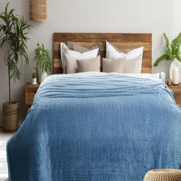 GAPU & BALY Blue Striped AC Room 300 GSM Single Bed Blanket-picture-11