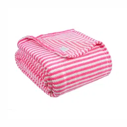 bsb home Pink & White Striped Fleece AC Room 300 GSM Double Bed Blanket-image-42