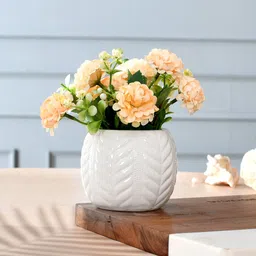 TAYHAA Peach-Coloured & White Artificial Flowers with Textured Planter-picture-15