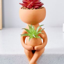 Home Centre Gloria Orange-Coloured Artificial Plants In Ceramic Human Planter-picture-14