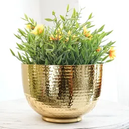 BEHOMA Gold Toned Textured Metal Bowl Planter image 3