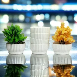 CHOCOZONE 6-Pcs White Textured Flower Planters image 2