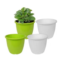 Kuber Industries White & Green 4 Pieces Textured Duro Flower Planters-image-93