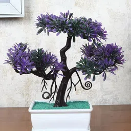 FOLIYAJ Purple & White Faux Bonsai Tree With Pot-picture-1