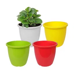 Kuber Industries White & Red 4 Pieces Textured Duro Flower Planters-picture-43