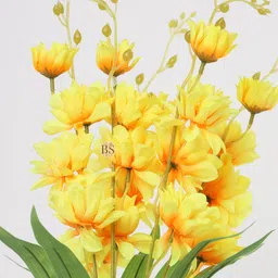 BS AMOR Yellow & Green Faux Dahlia Artificial Flower Bunch image 4