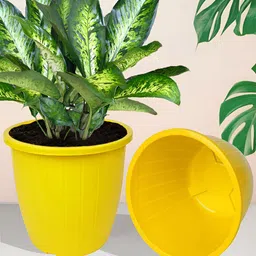 Kuber Industries Yellow & White 3 Pieces Textured Duro Flower Planters image 2