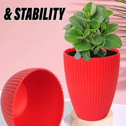 Kuber Industries 6 Pieces Red Textured Flower Pots image 2