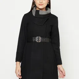 Owncraft Women Black Solid Over Coat-picture-13