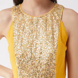 DressBerry Mustard Yellow Sequined Layered Basic Jumpsuit image 5
