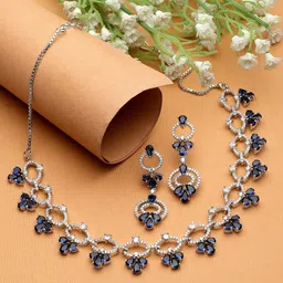 ZENEME Rhodium-Plated American Diamond-Studded Jewellery Set-picture-20