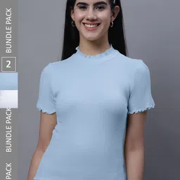 FBAR Pack Of 2 Rib High Neck Cotton Regular Tops-picture-21