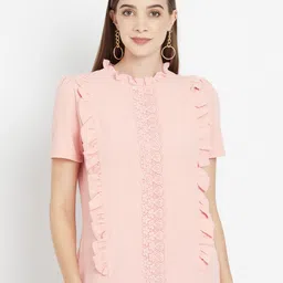 Purple State Pink Solid Ruffles Regular Top-picture-34