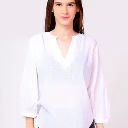 NoBarr White Striped Mandarin Collar Top-picture-38