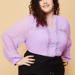 max Women Plus Size Lavender Mandarin Collar Top-image-51