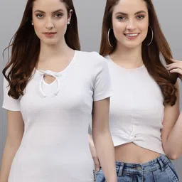 Friskers Pack Of 2 White Solid Fitted Tops-picture-17