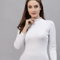 Friskers Pack Of 2 Women White Solid Cotton High Neck Fitted Tops image 5