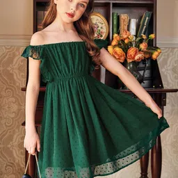BAESD Print Off-Shoulder Flutter Sleeve Georgette Fit & Flare Dress image 1